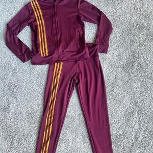 Burgundy Tracksuit with Yellow Stripes